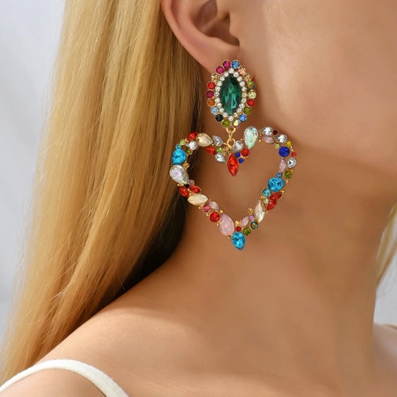 Sold//Nasty Gal Crystal Heart Earrings - Picture 3 of 11